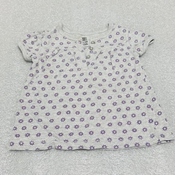 Faded Glory Toddler Girl's Purple Daisy Short Sleeve Floral Top Gray 18M - Picture 1 of 7